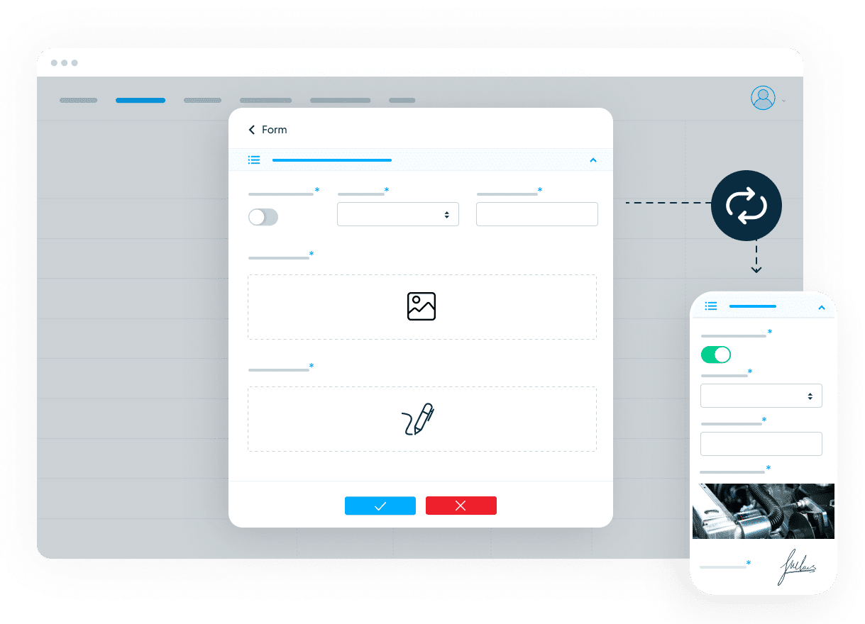 Praxedo FSM solution - Mobile app - Online forms with advanced functionalities.