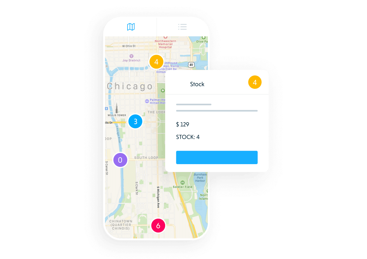 Praxedo FSM Software - Mobile app - Inventory tracking on map