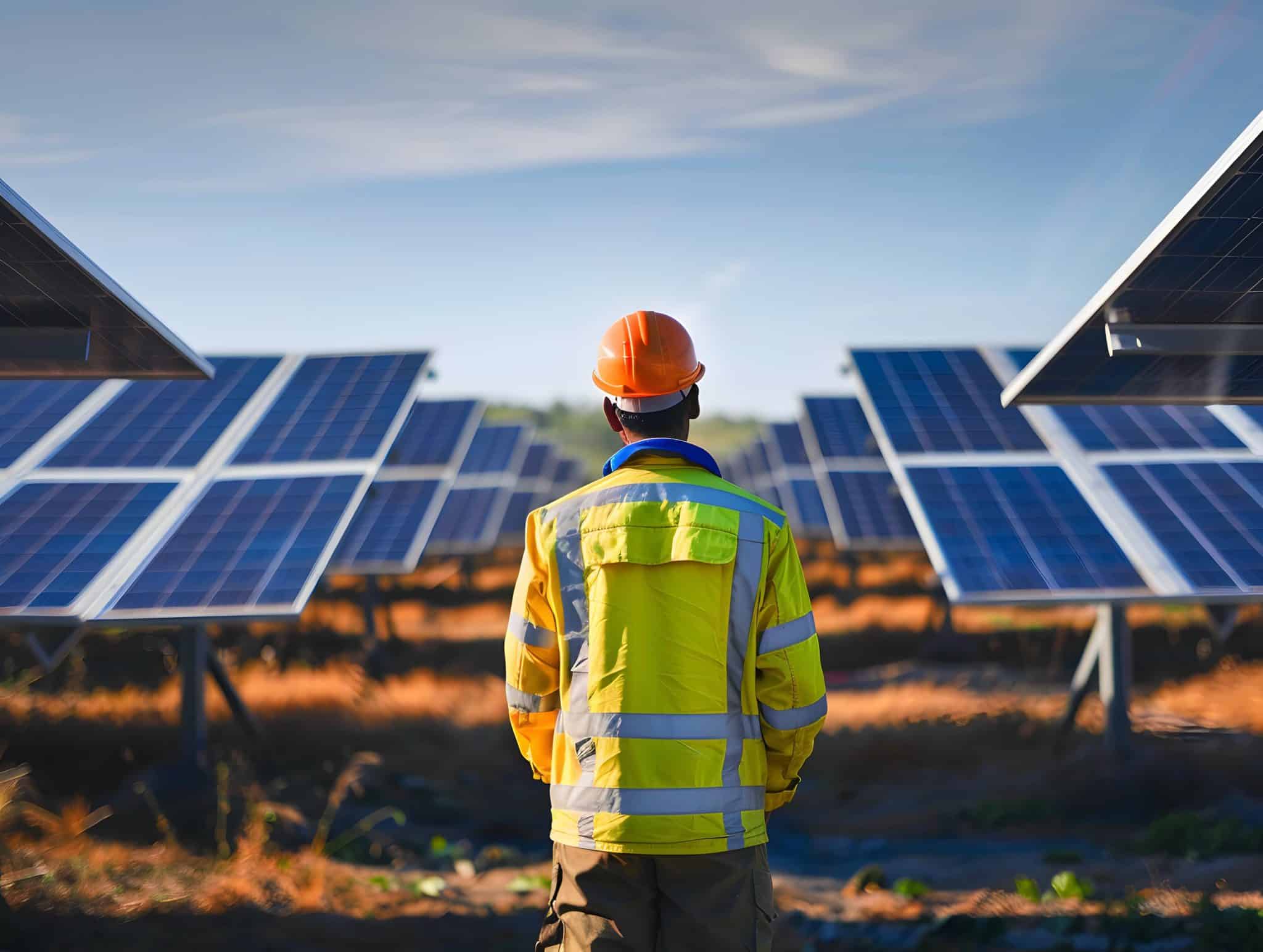 A worker standing in front of solar panel project