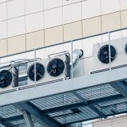 Industry equipment Air conditioning of plant, top view of roof