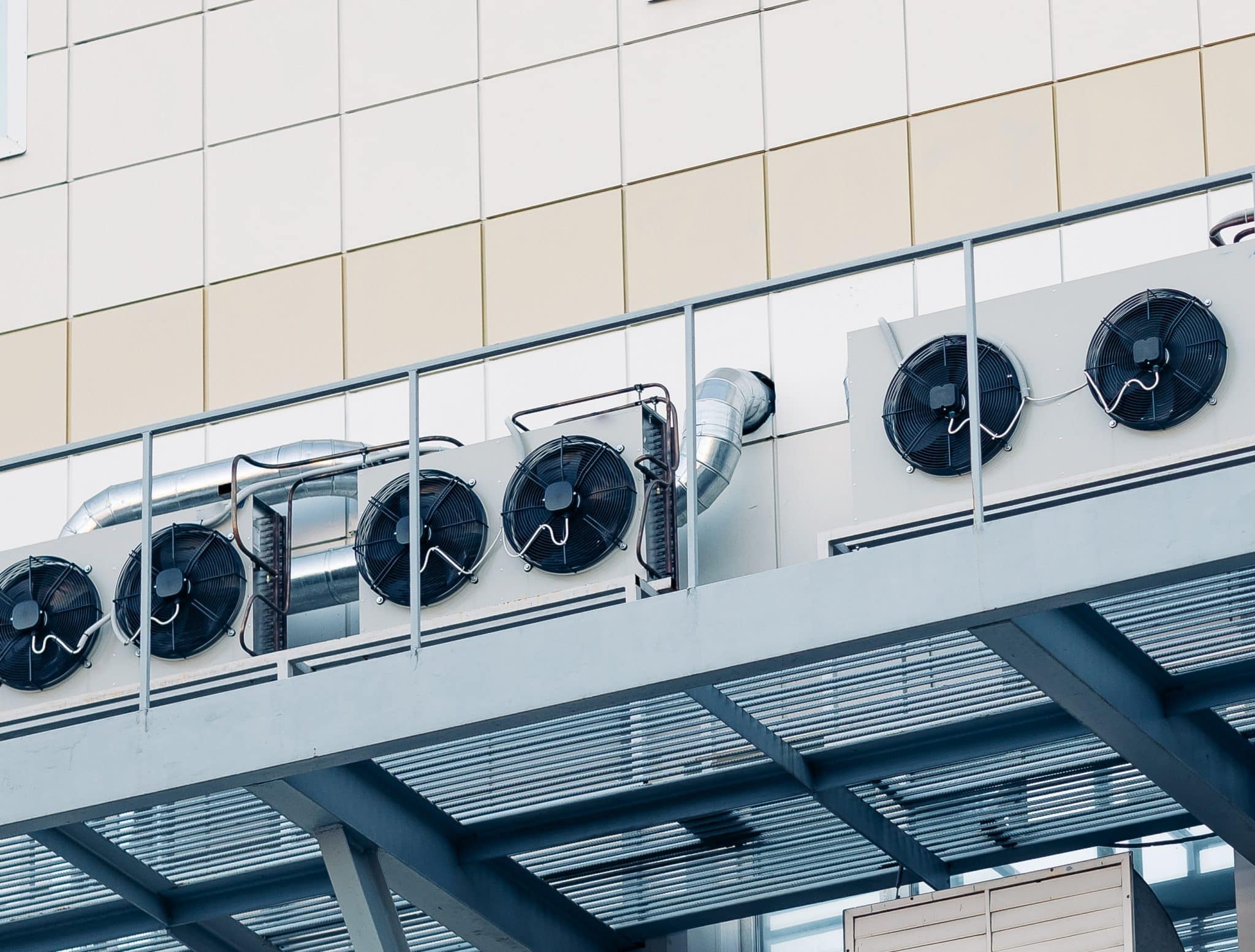Industry equipment Air conditioning of plant, top view of roof